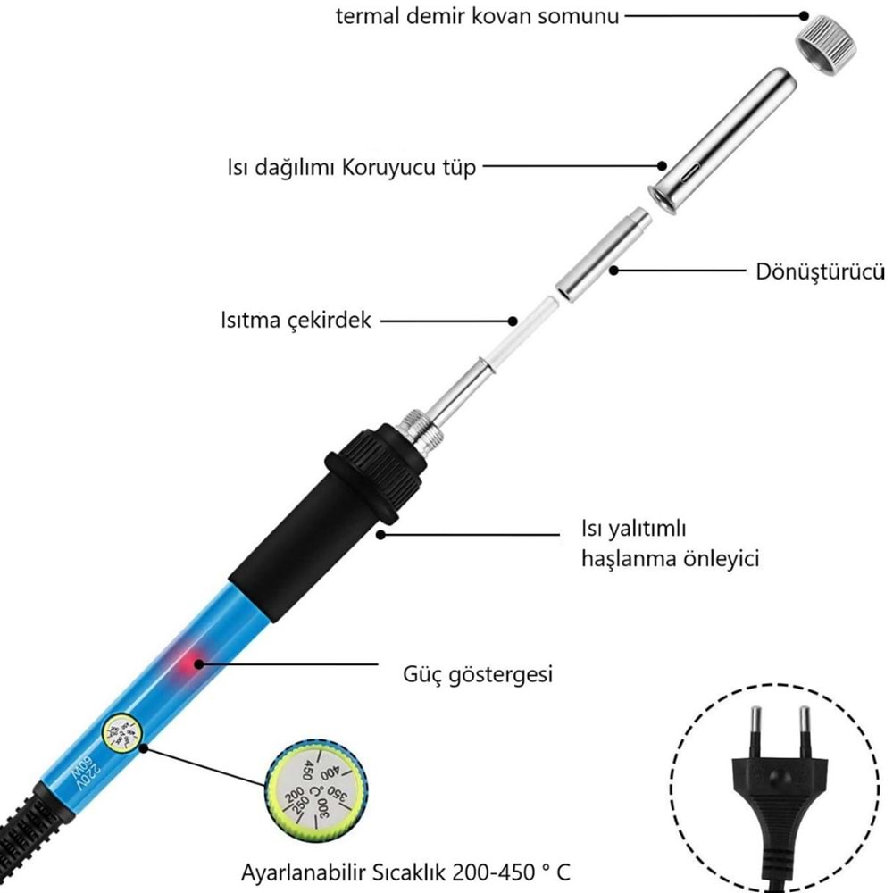 Havana Isı Ayarlı 37li Ahşap Yakma Kalemi Lehim Elektrik Havya Seti 60W