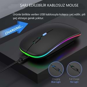 M40 Şarjlı Kablosuz Mouse 800/1200/1600dpi 2.4Ghz Rgb Ledli - SİYAH