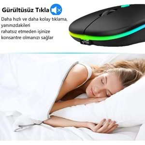 M40 Şarjlı Kablosuz Mouse 800/1200/1600dpi 2.4Ghz Rgb Ledli - SİYAH