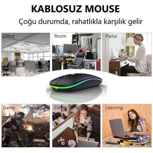 M40 Şarjlı Kablosuz Mouse 800/1200/1600dpi 2.4Ghz Rgb Ledli - SİYAH