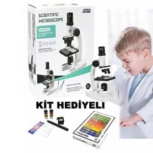 Bilimsel Mikroskop Seti 300X–600X–1200X | LED Işıklı Çocuk Eğitim Mikroskobu + Numune Hazırlama Kiti (STEM Oyuncak)