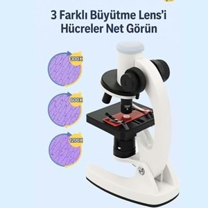 Bilimsel Mikroskop Seti 300X–600X–1200X | LED Işıklı Çocuk Eğitim Mikroskobu + Numune Hazırlama Kiti (STEM Oyuncak)