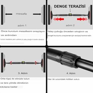 Vidasız 94-125CM Kapı Barı Koridor Barfiksi Barfix Spor Aleti Demiri Barfiks Çubuğu