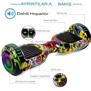 MAVİ Elektrikli Kaykay Scooter Orjinal Hoverboard Akıllı Dengeli Bluetooth Grafity Desenli 6.5 İnch