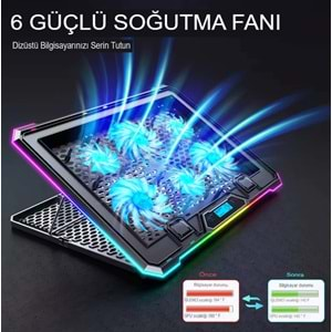 6 Fanlı Gaming Pad Laptop Cooler Notebook Soğutucu Ekran Led Işıklı Dizüstü Bilgisayar Standı