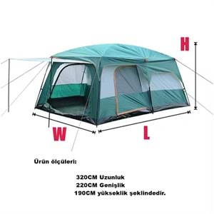 9 Kişilik 1+1 Odalı Kamp Çadırı Su Geçirmez Piknik Çadır 320x220x190cm Sineklikli Pratik Taşınılabilir Pencereli