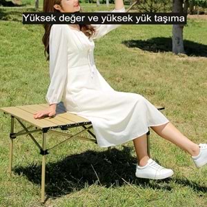 Katlanabilir Çelik Kamp Masası | Taşınabilir Piknik Masası + Taşıma Çantası | 95x55x50cm | Gold Renk