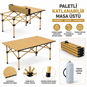 Katlanır Alüminyum Kamp Masası | Taşınabilir Piknik Masası + Taşıma Çantası | 95x55x50cm | Gold Renk