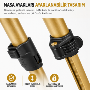 Katlanır Alüminyum Kamp Masası | Taşınabilir Piknik Masası + Taşıma Çantası | 95x55x50cm | Gold Renk
