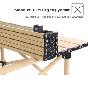 Katlanabilir Çelik Kamp Masası | Taşınabilir Piknik Masası + Taşıma Çantası | 95x55x50cm | Gold Renk