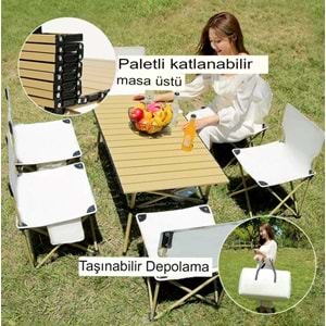 Katlanabilir Çelik Kamp Masası | Taşınabilir Piknik Masası + Taşıma Çantası | 95x55x50cm | Gold Renk