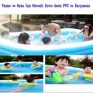 Şişme Aile Havuzu 200x146x48 cm | 452 Litre Su Kapasiteli | UV Dayanıklı Kalın PVC | Çocuklar ve Yetişkinler için Güvenli | Mavi Dikdörtgen Havuz
