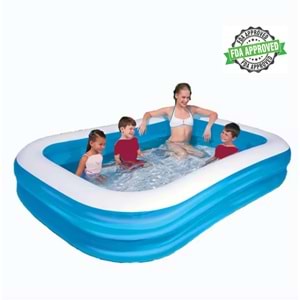 Şişme Aile Havuzu 200x146x48 cm | 452 Litre Su Kapasiteli | UV Dayanıklı Kalın PVC | Çocuklar ve Yetişkinler için Güvenli | Mavi Dikdörtgen Havuz