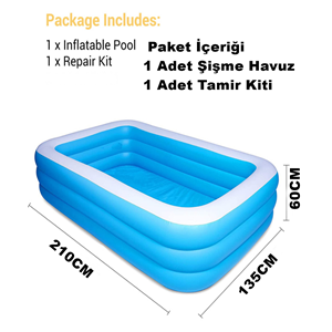210x135x60 CM Şişme Havuz – 452 Litre Kapasiteli Çocuk ve Yetişkin Aile Havuzu