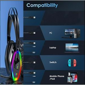 G608 Rainbow 7.1 Siyah Kulak Üstü USB-Typec Kulaklık 4D Mikrofonlu Profesyonel Rgb Oyuncu Kulaklığı