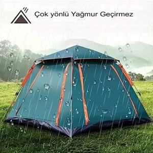 4 Kişilik Tam Otomatik Tenteli Kamp Çadırı 215x215x142cm Sineklikli Pratik Taşınılabilir Pencereli