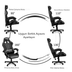 Siyah Desen Oyuncu Koltuğu Rampage Gaming Chair Ergonomik Bilgisayar büro Koltuğu Kol Ayarlı Sandalye