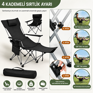 YT00 Katlanır Şezlong Koltuk – Bahçe, Kamp ve Plaj İçin Yatarlı Sandalye