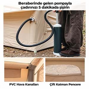 12 Kişilik 4 Mevsim Şişme Kamp Çadırı | 12 m² Geniş İç Hacim | 300D Oxford Kumaş | Su Geçirmez | El Pompalı | Hızlı Kurulum | Aile ve Grup Kampları için Uygun
