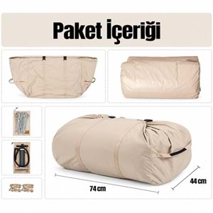 12 Kişilik 4 Mevsim Şişme Kamp Çadırı | 12 m² Geniş İç Hacim | 300D Oxford Kumaş | Su Geçirmez | El Pompalı | Hızlı Kurulum | Aile ve Grup Kampları için Uygun