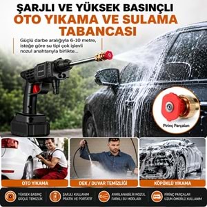 Yüksek Basınçlı Oto Araç Yıkama 15 Hücreli Kalın Batarya Akülü Araba araç Sulama Tabancası Makinesi Şarjlı