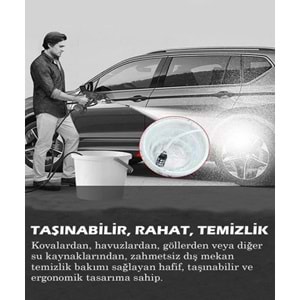 Turbo 1 Kablosuz 70 Bar Şarjlı Yüksek Basınçlı Araç Yıkama Makinesi + Sulama Tabancası + 2 Batarya