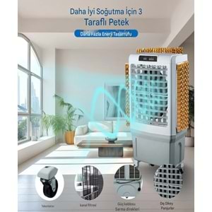 Kule Tipi 50 Litre Sulu-Buzlu Hava Soğutucu | Nemlendirici + Hava Temizleyici Fonksiyonlu