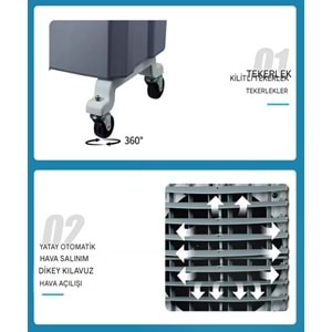 Kule Tipi 50 Litre Sulu-Buzlu Hava Soğutucu | Nemlendirici + Hava Temizleyici Fonksiyonlu