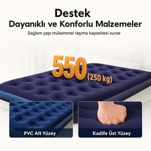 Çift Kişilik Şişme Yatak – Konforlu Kadife Yüzeyli, Dayanıklı ve Taşınabilir Kamp Yatağı