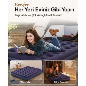 Çift Kişilik Şişme Yatak – Konforlu Kadife Yüzeyli, Dayanıklı ve Taşınabilir Kamp Yatağı