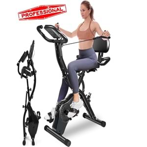 X 4’ü 1 Arada Katlanabilir Manyetik Kondisyon Bisikleti – Sessiz Spin Bike, LCD Ekranlı, Direnç Bantlı, Dikey Egzersiz Bisikleti