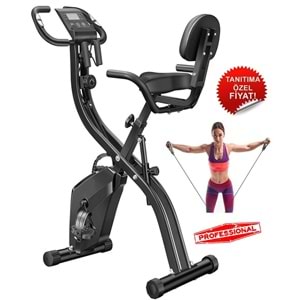 X 4’ü 1 Arada Katlanabilir Manyetik Kondisyon Bisikleti – Sessiz Spin Bike, LCD Ekranlı, Direnç Bantlı, Dikey Egzersiz Bisikleti