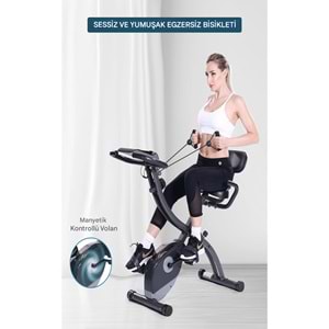 X 4’ü 1 Arada Katlanabilir Manyetik Kondisyon Bisikleti – Sessiz Spin Bike, LCD Ekranlı, Direnç Bantlı, Dikey Egzersiz Bisikleti