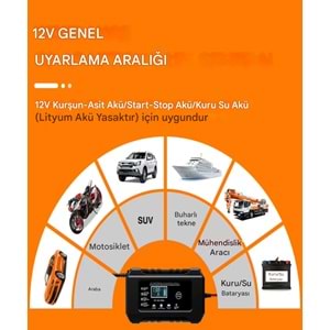 12V 6A Akü Şarj Cihazı Desülfatörlü | Jel, Sulu ve Kuru Kurşun Asit Akülere Uygun Akıllı Şarj Cihazı