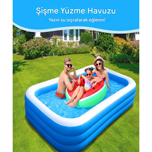 305x175x60 CM Şişme Aile Havuzu – 3 Katmanlı Büyük Boy Dikdörtgen Bahçe Havuzu