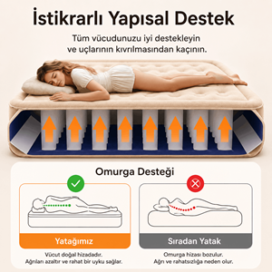 YTK-2 Çift Kişilik Şarjlı Otomatik Şişme Yatak 200x150x40 cm Dahili Pompalı Katlanabilir Kamp ve Misafir Yatağı