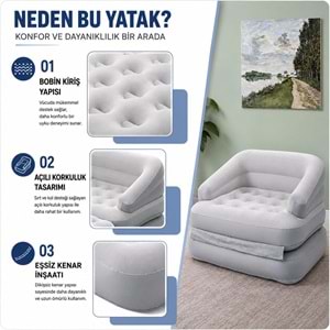 KY14 Şişme Hava Yatağı 142x192x60 cmKendinden Şişen Dahili Hava Pompalı Katlanabilir Şişme Koltuk Kanepe Portatif Misafir Kamp Yatağı