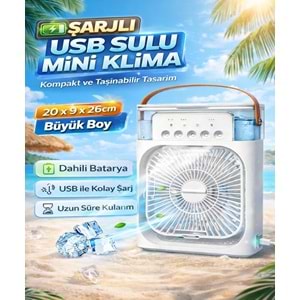Şarjlı Taşınabilir Mini Klima Sulu Soğutucu Fan Nemlendirici RGB LED Işıklı 3 Kademeli Hız Ayarlı Ev Ofis Masaüstü Serinletici