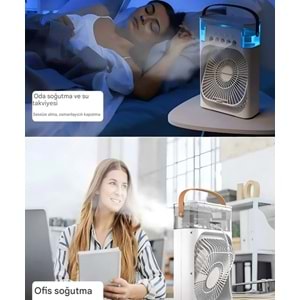Şarjlı Taşınabilir Mini Klima Sulu Soğutucu Fan Nemlendirici RGB LED Işıklı 3 Kademeli Hız Ayarlı Ev Ofis Masaüstü Serinletici