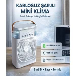 Şarjlı Taşınabilir Mini Klima Sulu Soğutucu Fan Nemlendirici RGB LED Işıklı 3 Kademeli Hız Ayarlı Ev Ofis Masaüstü Serinletici