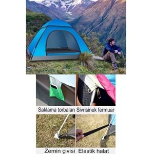 6 Kişilik Kolay Kurulum Kamp Çadırı Taşınır Su Geçirmez Sineklikli Pratik Dayanıklı 220x250x150