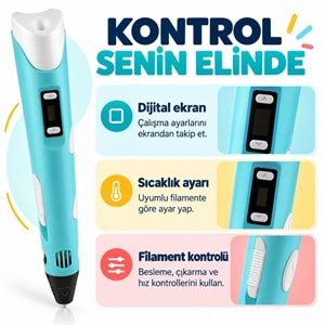 3d Kalem - Üç Boyutlu Yazıcı Kalem Printer 3 Renk Filament