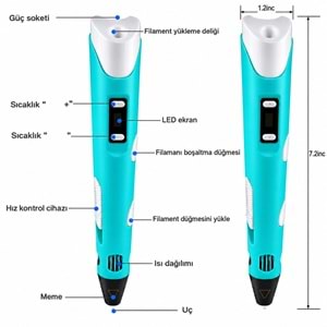 3d Kalem - Üç Boyutlu Yazıcı Kalem Printer 3 Renk Filament