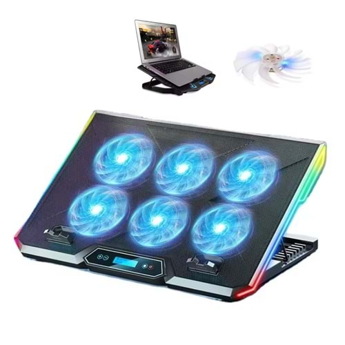 6 Fanlı Gaming Pad Laptop Cooler Notebook Soğutucu Ekran Led Işıklı Dizüstü Bilgisayar Standı