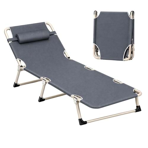Gri Şezlong Deniz Havuz Yatağı Katlanır Şezlong Kampet Plaj Yatağı Kamp Yatağı