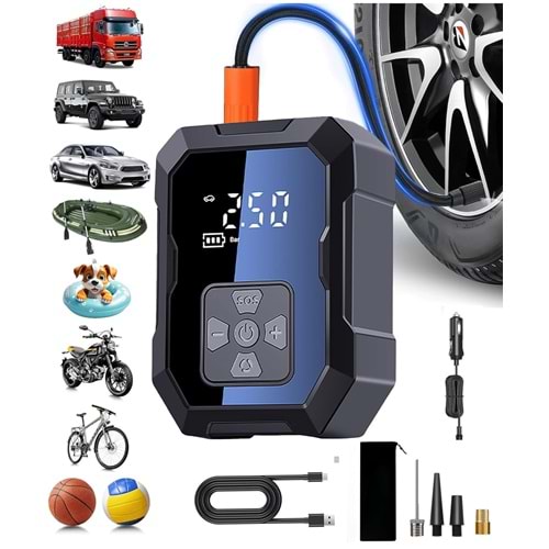 Akıllı 4000mAh Dijital Hava Kompresörü – 150PSI Şarjlı Taşınabilir Lastik Şişirme Pompası | Oto, Bisiklet, Top & Powerbank Özellikli