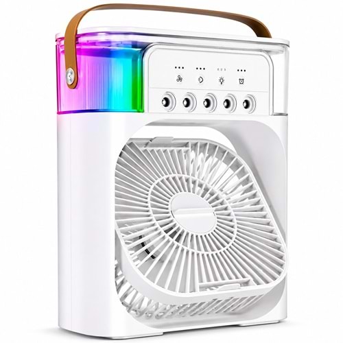 Şarjlı Taşınabilir Mini Klima Sulu Soğutucu Fan Nemlendirici RGB LED Işıklı 3 Kademeli Hız Ayarlı Ev Ofis Masaüstü Serinletici