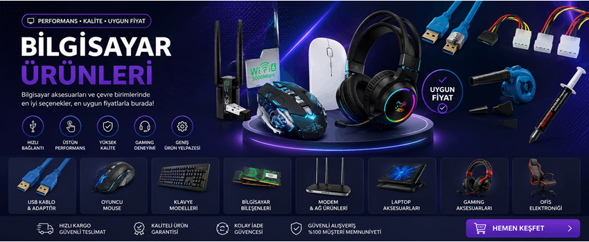 Gaming ekipmanları ve bilgisayar aksesuar ürünleri vitrini