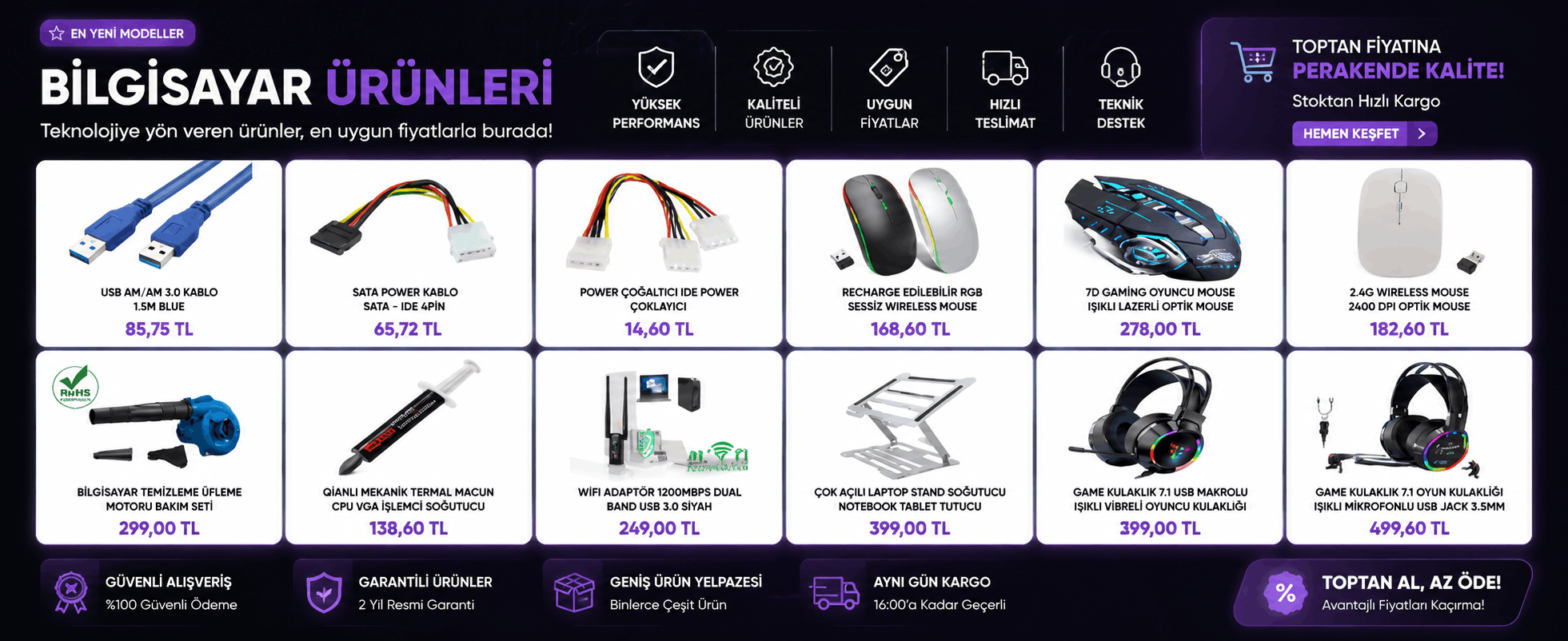 Oyuncu ekipmanları ve bilgisayar aksesuar fırsat vitrini