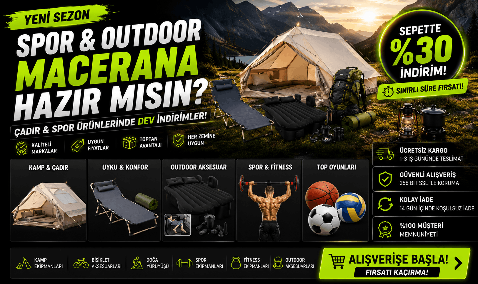Evde spor ve EMS fitness ürünleri kampanya vitrini